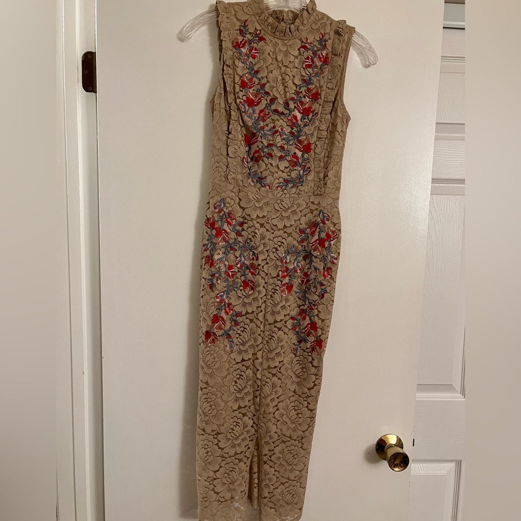Hope & Ivy Embroidered High Neck Midi Dress In All Over Lace